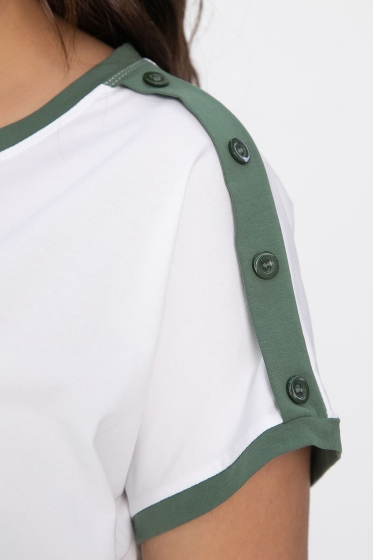 Блуза Далия (бело-оливковая) Б13805-20М