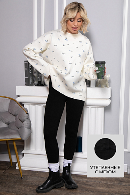 Лосины в рубчик утепленные нью (черные) Б14807-7М